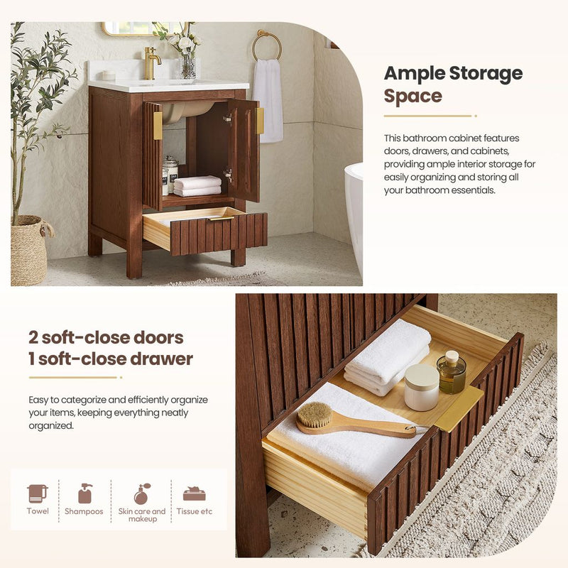 Vinnova 704224-AD-GW Shenzhen 24" Single Sink Bath Vanity in Aged Dark Brown Oak