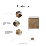 WE30QZ01LW - Westin 30 In. Single Sink Pre-Assembled Contemporary Style Bathroom Vanity With 1" Whitebrook Quartz Top
