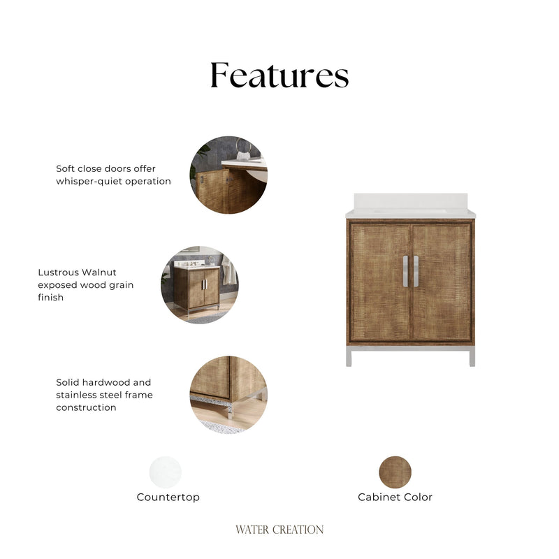 WE30QZ01LW - Westin 30 In. Single Sink Pre-Assembled Contemporary Style Bathroom Vanity With 1" Whitebrook Quartz Top
