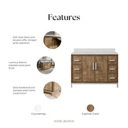 WE48QZ01LW - Westin 48 In. Single Sink Pre-Assembled Contemporary Style Bathroom Vanity With 1" Whitebrook Quartz Top