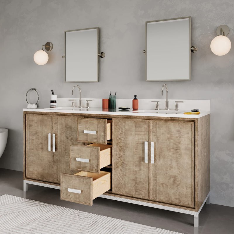 WE72QZ01LW - Westin 72 In. Double Sink Pre-Assembled Contemporary Style Bathroom Vanity With 1" Whitebrook Quartz Top