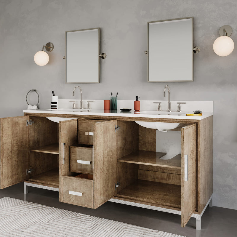 WE72QZ01LW - Westin 72 In. Double Sink Pre-Assembled Contemporary Style Bathroom Vanity With 1" Whitebrook Quartz Top