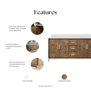 WE72QZ01LW - Westin 72 In. Double Sink Pre-Assembled Contemporary Style Bathroom Vanity With 1" Whitebrook Quartz Top