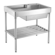 Whitehaus WH33209-LEG-NP Pearlhaus 33" Single Bowl 16 Gauge Freestanding Utility Sink with Drainboard and Lower Rack - Brushed Stainless Steel