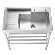 Whitehaus WH33209-LEG-NP Pearlhaus 33" Single Bowl 16 Gauge Freestanding Utility Sink with Drainboard and Lower Rack - Brushed Stainless Steel