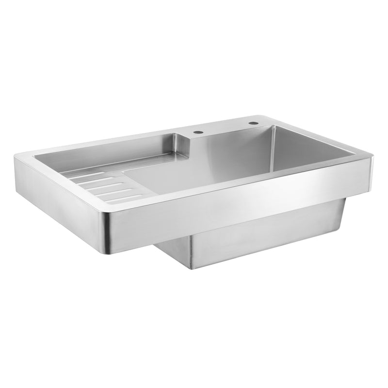 Whitehaus WH33209-NP Pearlhaus 33" Single Bowl 16 Gauge Drop-In Utility Sink with Drainboard - Brushed Stainless Steel
