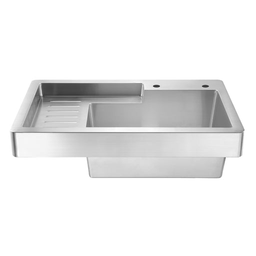 Whitehaus WH33209-NP Pearlhaus 33" Single Bowl 16 Gauge Drop-In Utility Sink with Drainboard - Brushed Stainless Steel