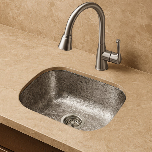 Whitehaus WH690ABB Decorative Prep 13-5/8" Single Bowl Hammered Undermount Prep Sink - Hammered Stainless Steel