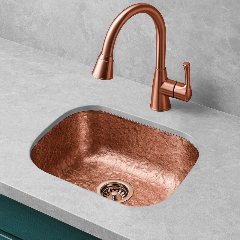 Whitehaus WH690CBB Decorative Prep 13-5/8" Single Bowl Hammered Undermount Prep Sink - Hammered Copper