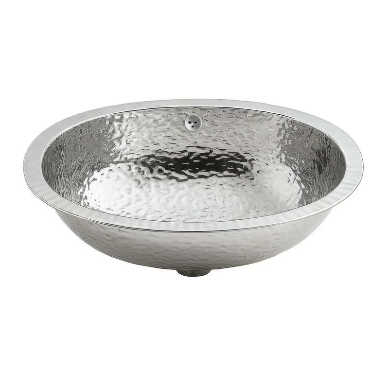 Whitehaus WH920ABB Decorative Basins 18-1/2" Oval Hammered Undermount Bathroom Sink - Polished Stainless Steel