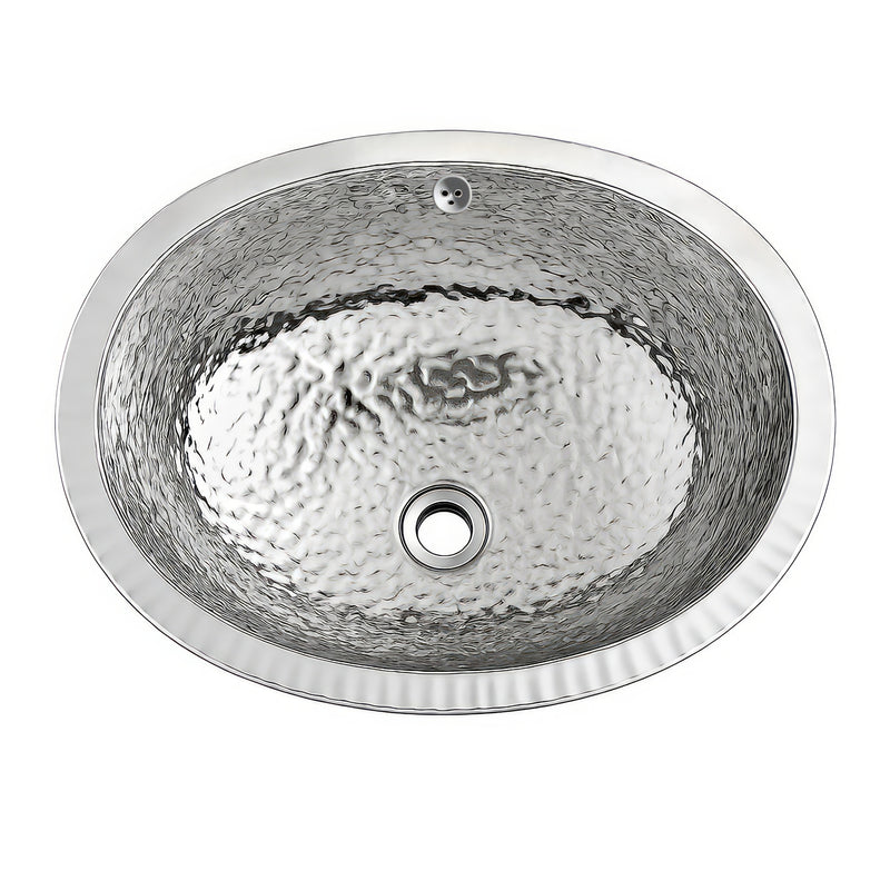 Whitehaus WH920ABB Decorative Basins 18-1/2" Oval Hammered Undermount Bathroom Sink - Polished Stainless Steel