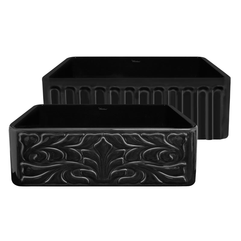 Whitehaus WHFLGO3018-BLACK 30-3/8" Reversible Fireclay Front Apron Kitchen Sink - Black