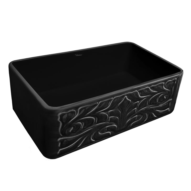 Whitehaus WHFLGO3018-BLACK 30-3/8" Reversible Fireclay Front Apron Kitchen Sink - Black