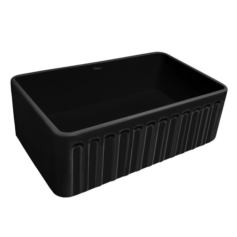 Whitehaus WHFLGO3018-BLACK 30-3/8" Reversible Fireclay Front Apron Kitchen Sink - Black