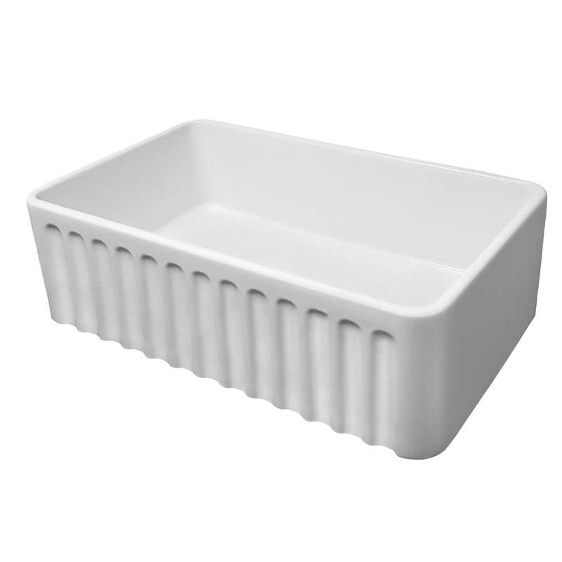 Whitehaus WHFLGO3018-WHITE 30-3/8" Reversible Fireclay Front Apron Kitchen Sink - White