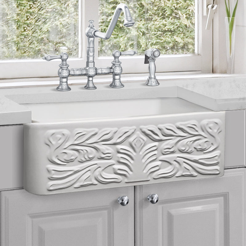Whitehaus WHFLGO3018-WHITE 30-3/8" Reversible Fireclay Front Apron Kitchen Sink - White