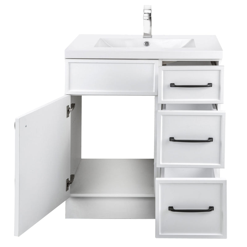 Cutler MANWHT30RHT Manhattan 30" Single Sink Free Standing Cultured Marble Top Bathroom Vanity - White