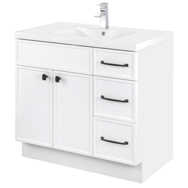 Cutler MANWHT36RHT Manhattan 36" Single Sink Free Standing Cultured Marble Top Bathroom Vanity - White