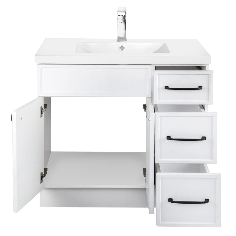 Cutler MANWHT36RHT Manhattan 36" Single Sink Free Standing Cultured Marble Top Bathroom Vanity - White