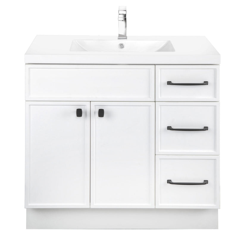 Cutler MANWHT36RHT Manhattan 36" Single Sink Free Standing Cultured Marble Top Bathroom Vanity - White