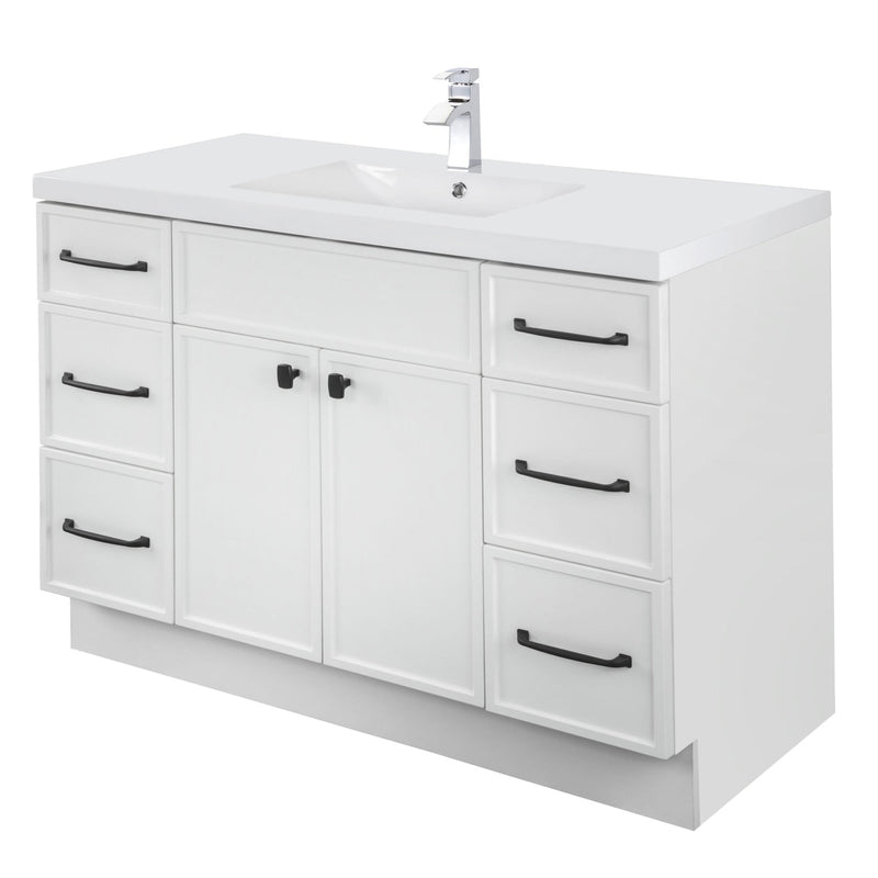 Cutler MANWHT48SBT Manhattan 48" Single Sink Free Standing Cultured Marble Top Bathroom Vanity - White