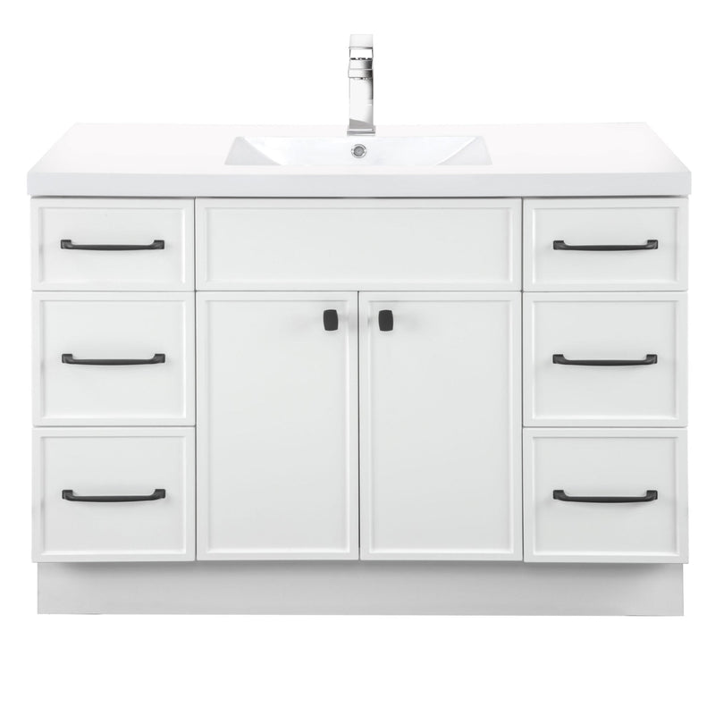 Cutler MANWHT48SBT Manhattan 48" Single Sink Free Standing Cultured Marble Top Bathroom Vanity - White