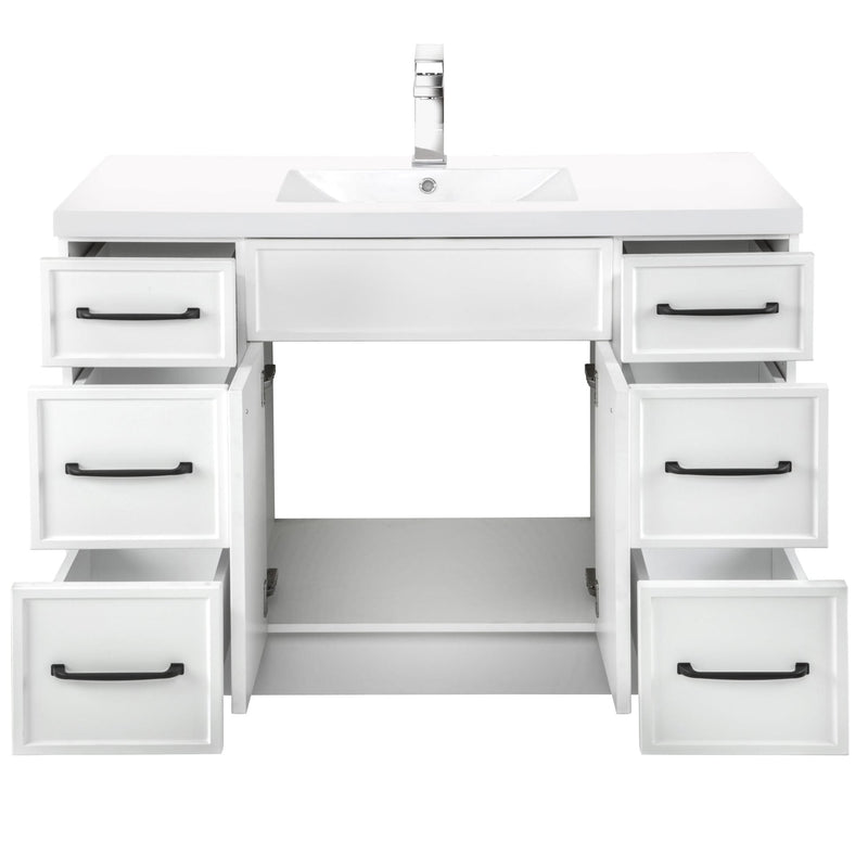 Cutler MANWHT48SBT Manhattan 48" Single Sink Free Standing Cultured Marble Top Bathroom Vanity - White