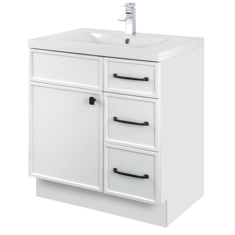 Cutler MANWHT30RHT Manhattan 30" Single Sink Free Standing Cultured Marble Top Bathroom Vanity - White