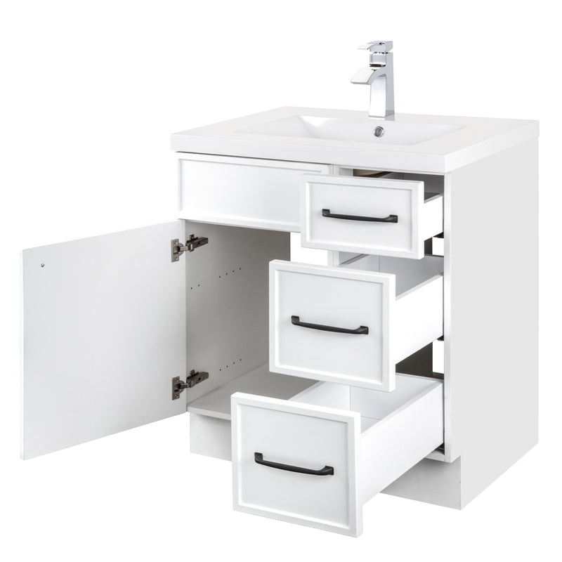 Cutler MANWHT30RHT Manhattan 30" Single Sink Free Standing Cultured Marble Top Bathroom Vanity - White