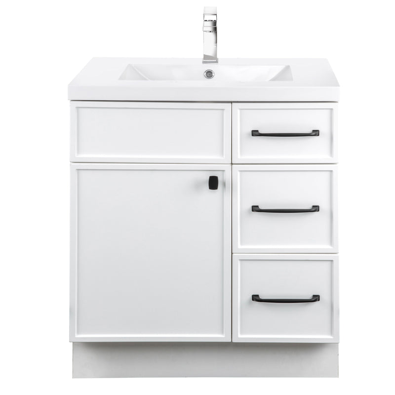 Cutler MANWHT30RHT Manhattan 30" Single Sink Free Standing Cultured Marble Top Bathroom Vanity - White