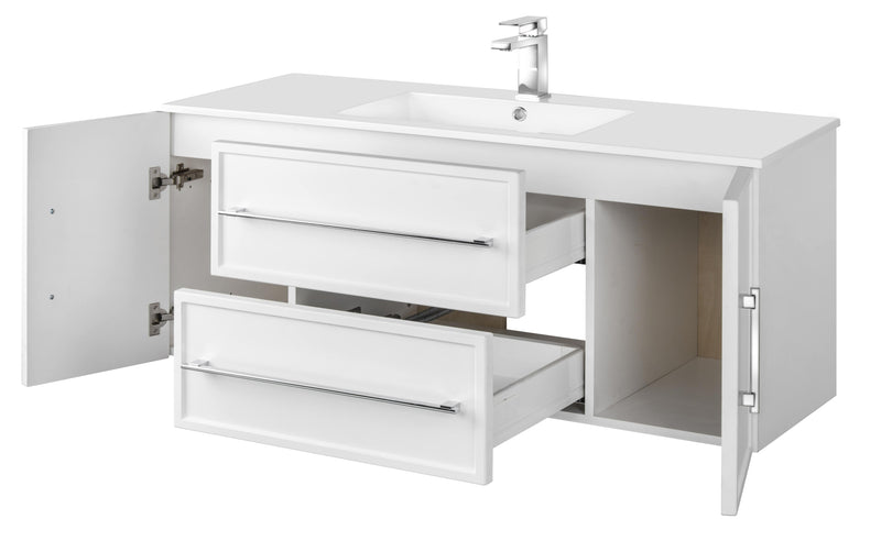 Cutler FV WHITE48MS Milano 48" Single Sink Wall Mount Cultured Marble Top Shaker Vanity - White