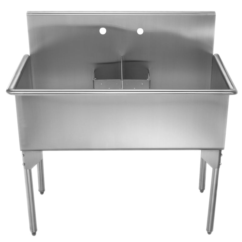 Whitehaus WHLSDB4020-NP Pearlhaus 43-1/8" Double Bowl 16 Gauge Freestanding Utility Sink - Brushed Stainless Steel