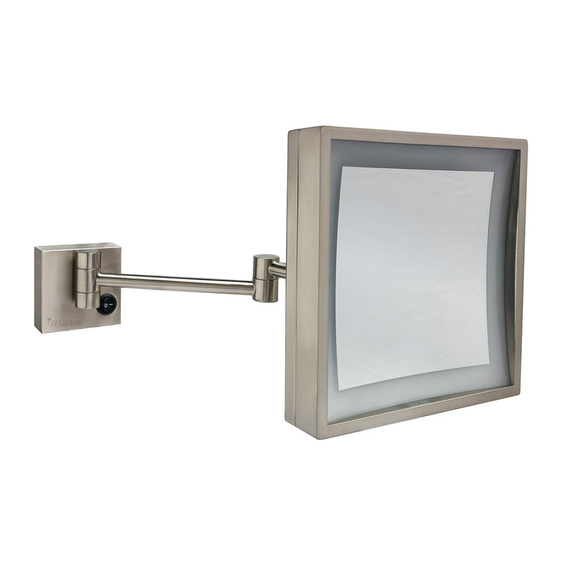 Whitehaus WHMR25-BN Square Wall Mount LED 5X Magnifying Mirror - Brushed Nickel