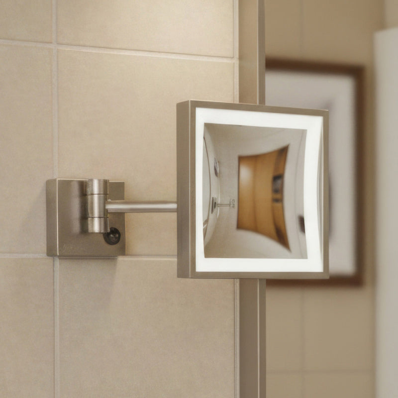 Whitehaus WHMR25-BN Square Wall Mount LED 5X Magnifying Mirror - Brushed Nickel