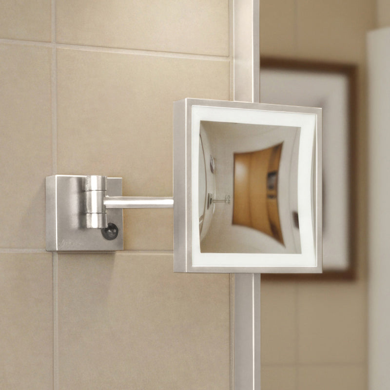 Whitehaus WHMR25-C Square Wall Mount LED 5X Magnifying Mirror - Polished Chrome