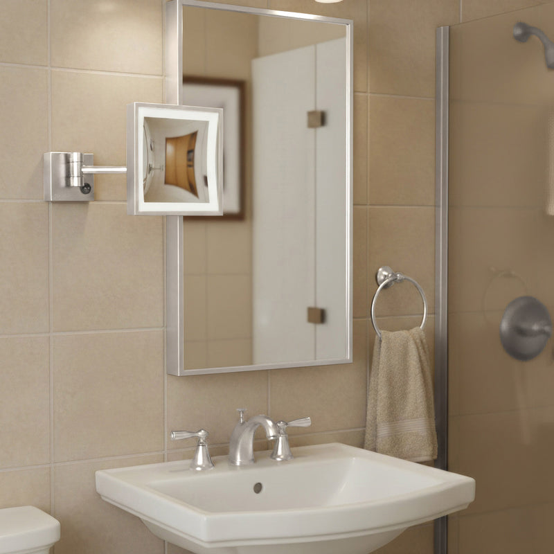 Whitehaus WHMR25-C Square Wall Mount LED 5X Magnifying Mirror - Polished Chrome