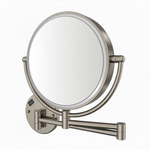 Whitehaus WHMR912-BN Round Wall Mount LED 1X/7X Dual-Sided Magnifying Mirror - Brushed Nickel