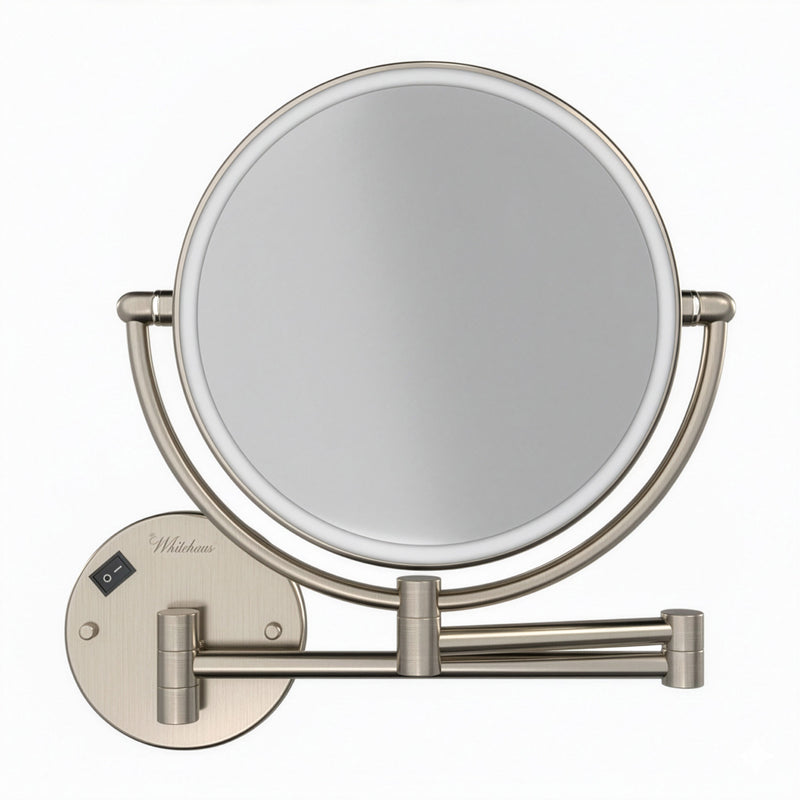 Whitehaus WHMR912-BN Round Wall Mount LED 1X/7X Dual-Sided Magnifying Mirror - Brushed Nickel