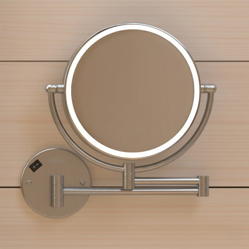 Whitehaus WHMR912-BN Round Wall Mount LED 1X/7X Dual-Sided Magnifying Mirror - Brushed Nickel