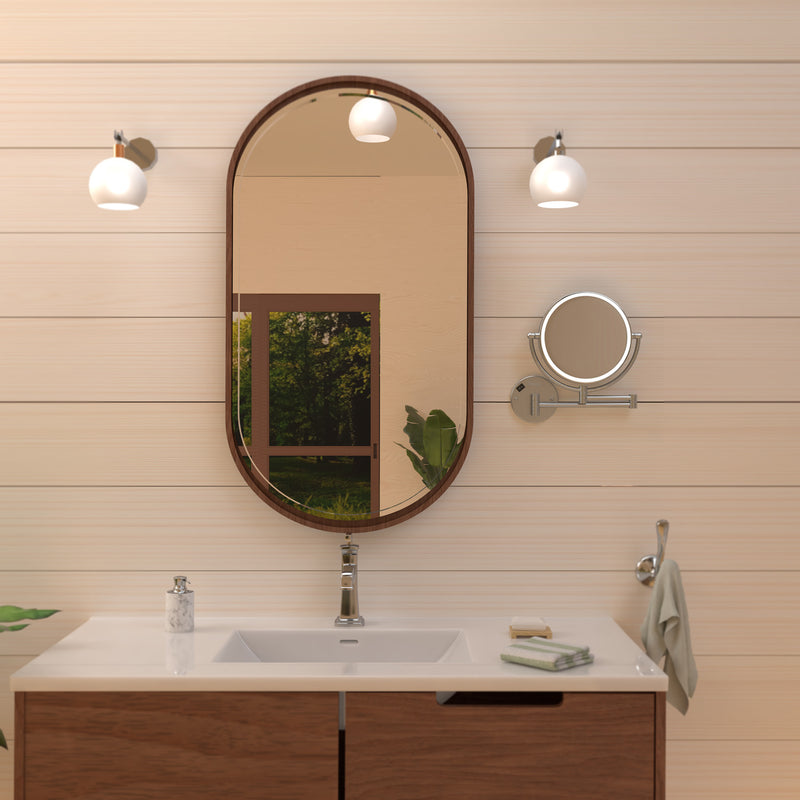 Whitehaus WHMR912-BN Round Wall Mount LED 1X/7X Dual-Sided Magnifying Mirror - Brushed Nickel