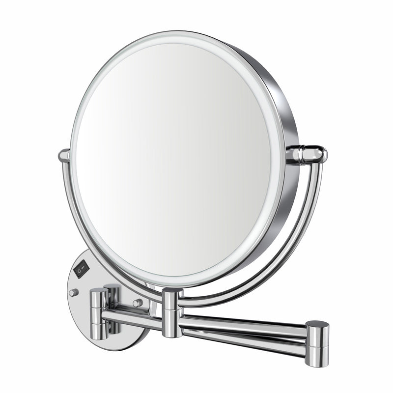 Whitehaus WHMR912-C Round Wall Mount LED 1X/7X Dual-Sided Magnifying Mirror - Polished Chrome
