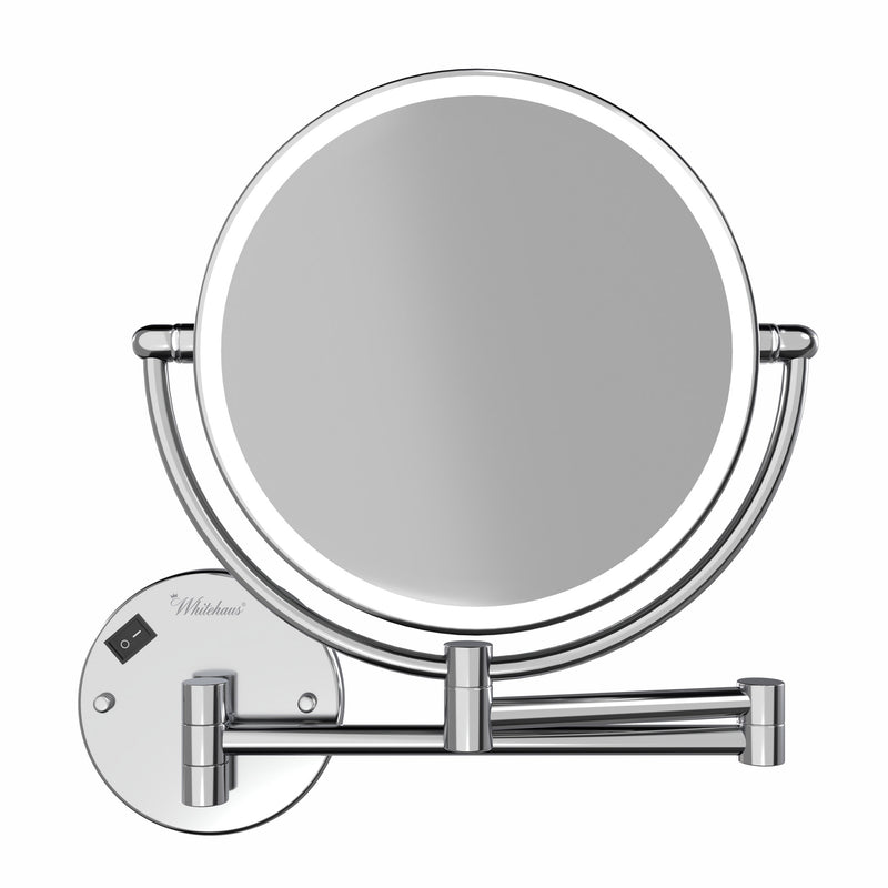 Whitehaus WHMR912-C Round Wall Mount LED 1X/7X Dual-Sided Magnifying Mirror - Polished Chrome