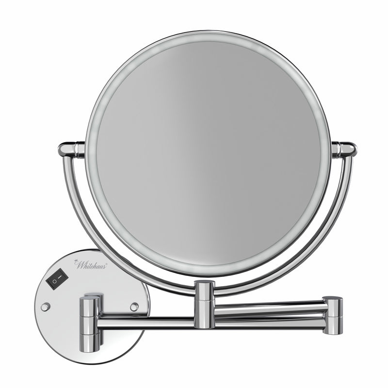 Whitehaus WHMR912-C Round Wall Mount LED 1X/7X Dual-Sided Magnifying Mirror - Polished Chrome