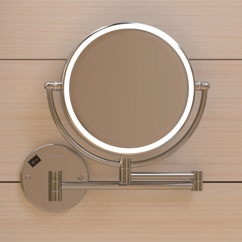 Whitehaus WHMR912-C Round Wall Mount LED 1X/7X Dual-Sided Magnifying Mirror - Polished Chrome