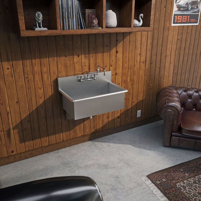 Whitehaus WHNC3120 Noah's 31" Commercial Single Bowl 16 Gauge Drop-In or Wall Mount Utility Sink - Brushed Stainless Steel