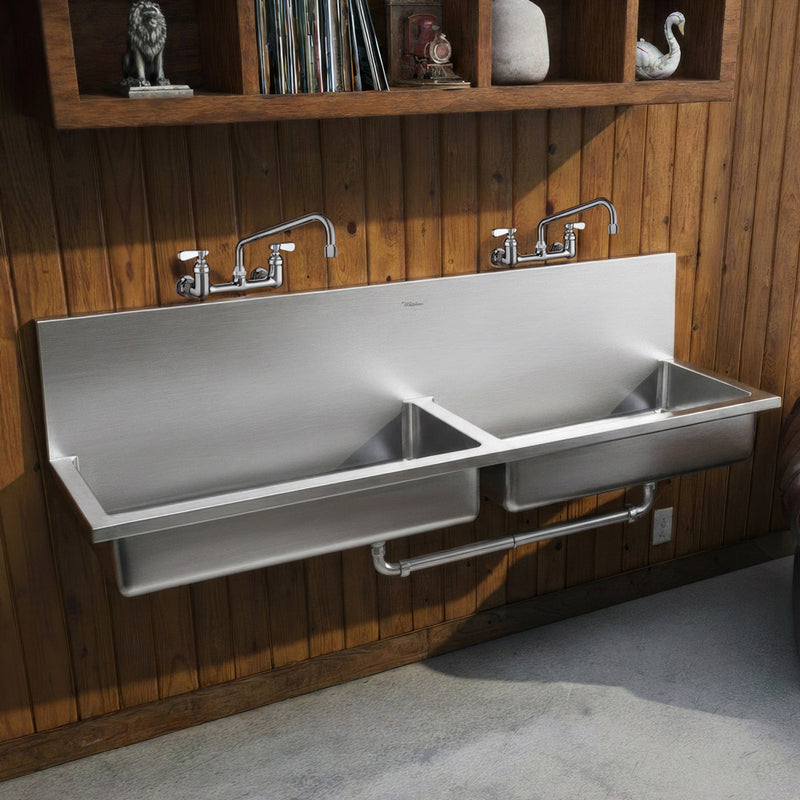 Whitehaus WHNCD72 Noah's 72" Double Bowl 18 Gauge Wall Mount Utility Sink - Brushed Stainless Steel