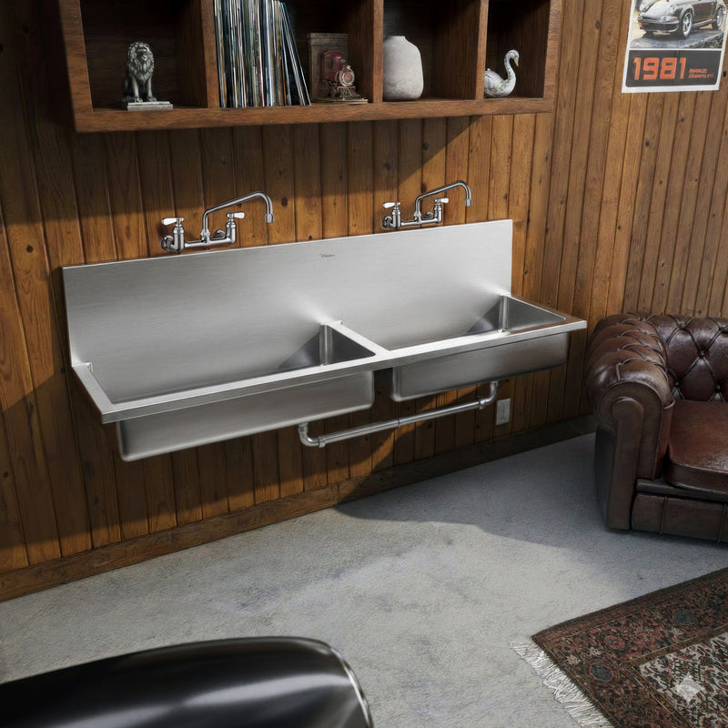 Whitehaus WHNCD72 Noah's 72" Double Bowl 18 Gauge Wall Mount Utility Sink - Brushed Stainless Steel