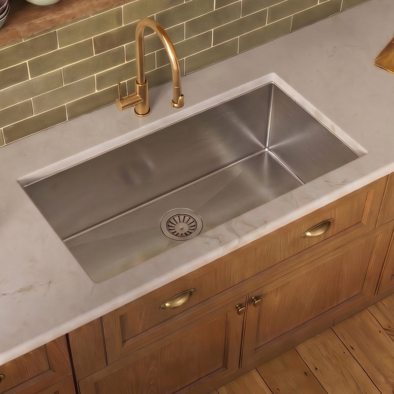Whitehaus WHNCM3219 Noah's 32" Commercial Single Bowl 16 Gauge Undermount Kitchen Sink - Brushed Stainless Steel