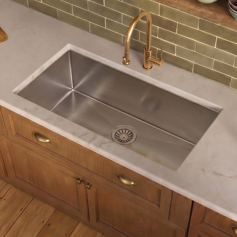 Whitehaus WHNCM3219 Noah's 32" Commercial Single Bowl 16 Gauge Undermount Kitchen Sink - Brushed Stainless Steel