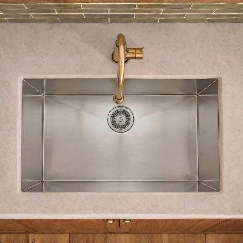 Whitehaus WHNCM3219 Noah's 32" Commercial Single Bowl 16 Gauge Undermount Kitchen Sink - Brushed Stainless Steel